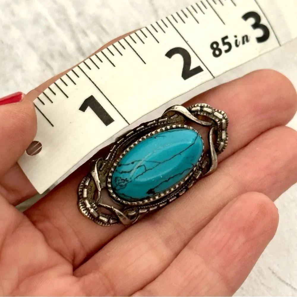 Turquoise tone silver tone adjustable ring